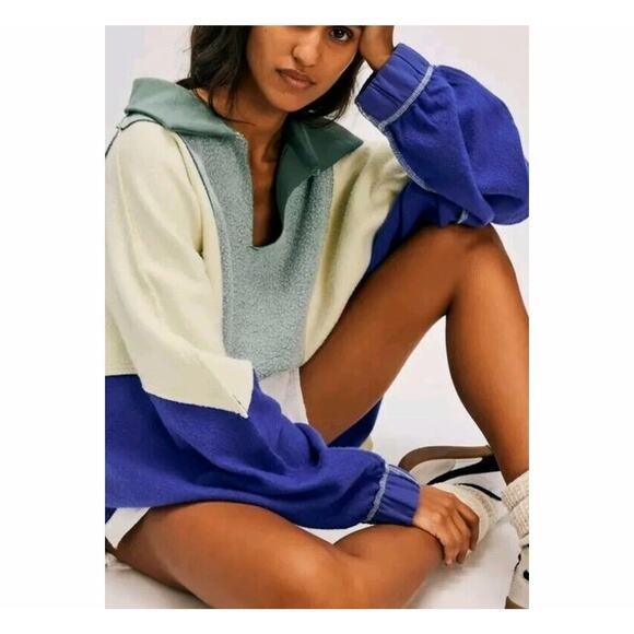 Free People Sidewalk Sweatshirt in Mallard Combo Size Large EUC *READ - Picture 1 of 8